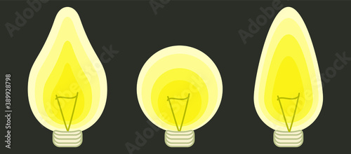 Lamp lights cartoon flat style electricity yellow lightbulb vector illustration