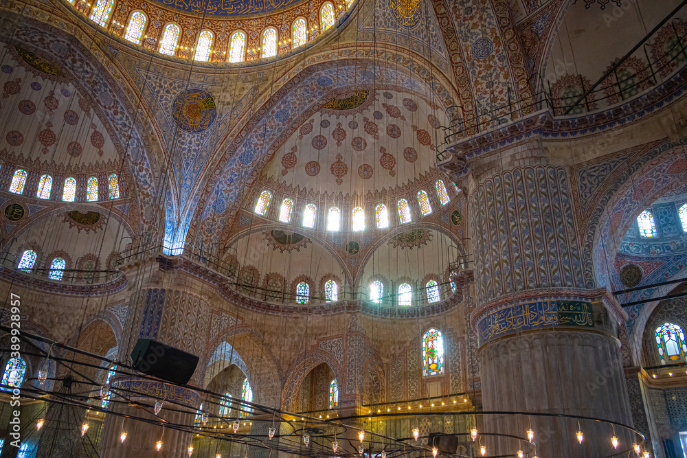 Dome of Sultanahmet Mosque aka The Blue Mosque in Istanbul Turkey. Ramadan in Istanbul. Ramadan background photo.