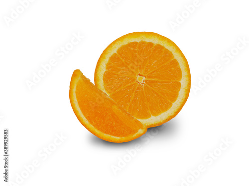 The oranges are cut on a white background