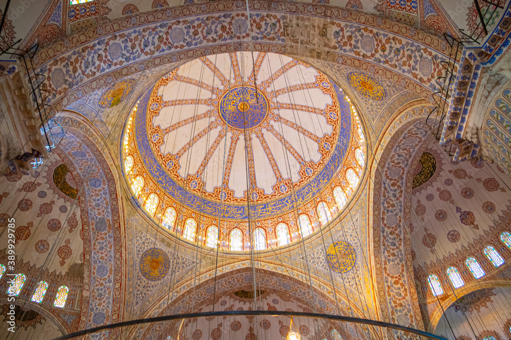Dome of Sultanahmet Mosque aka The Blue Mosque in Istanbul Turkey. Ramadan in Istanbul. Ramadan background photo.