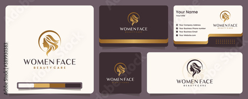 beauty women ,beauty care ,women face , gold color ,elegance ,banner and business card , logo design inspiration