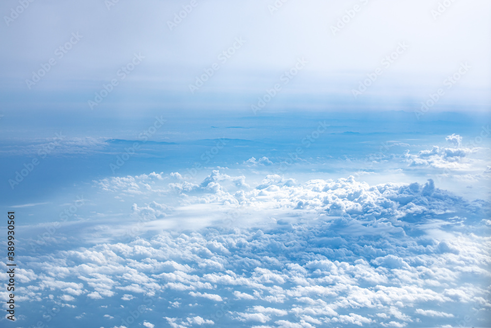 Clouds and blue sky background , aerial cloud scape view from above