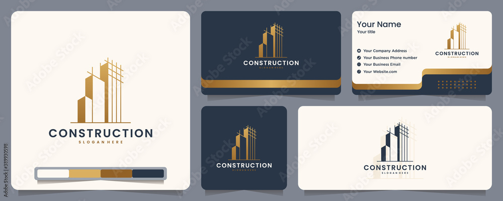 construction , builder , building ,gold color ,banner and business card , logo design inspiration - obrazy, fototapety, plakaty 