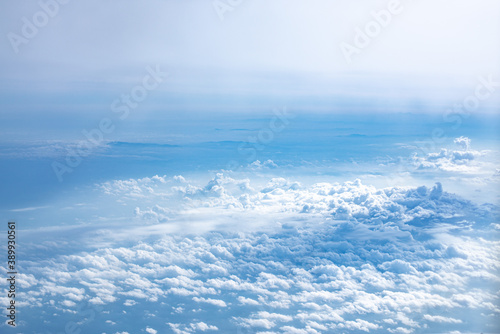 Clouds and blue sky background , aerial cloud scape view from above