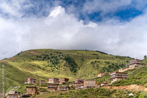 The view of traditional old small tibetan remote village and family house on Tibet