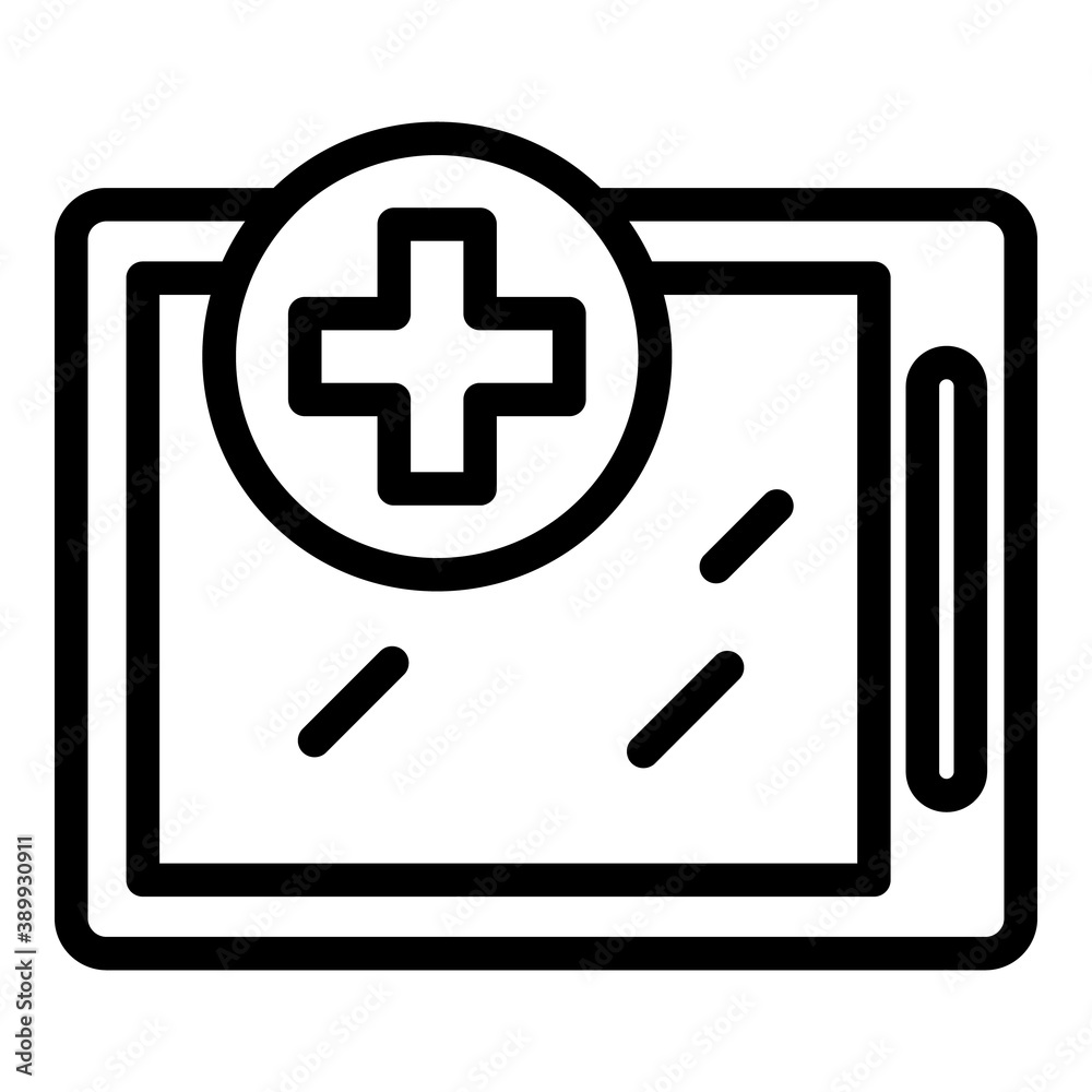 Obraz premium Tablet device plus icon. Outline tablet device plus vector icon for web design isolated on white background