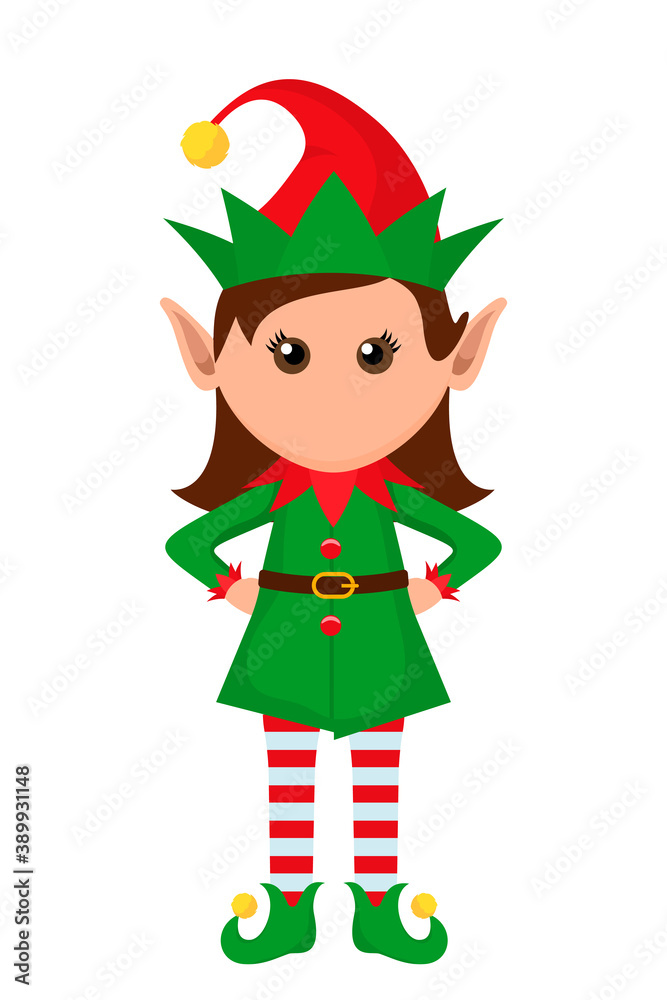 Little character of a funny girl elf in a suit. Little character of a funny girl elf in a suit.