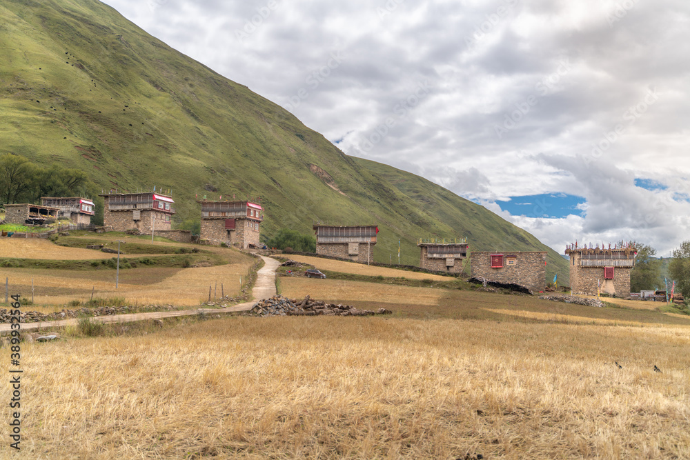 The view of traditional old small tibetan remote village and family house on Tibet The view of traditional old small tibetan remote village and family house on Tibet