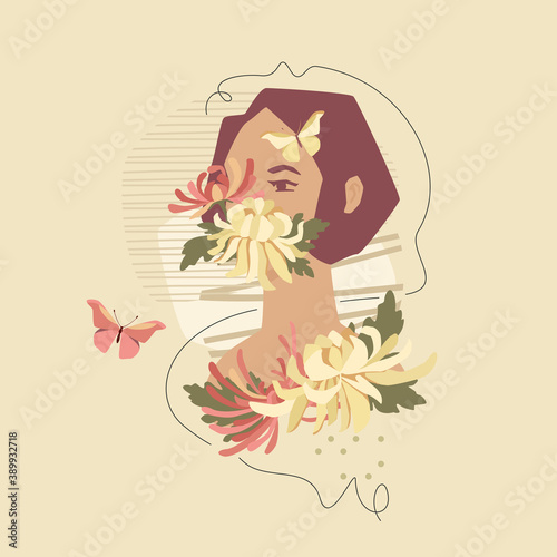 Female Portrait With Chrysanthemum