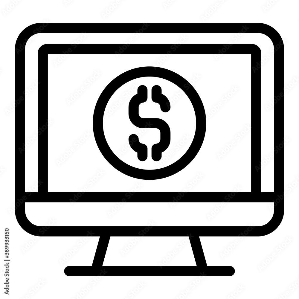 Dollar monitor icon. Outline dollar monitor vector icon for web design isolated on white background Dollar monitor icon. Outline dollar monitor vector icon for web design isolated on white background