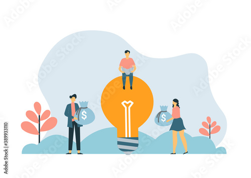 Business porters a successful team. The investor holds money in ideas. financing of creative projects. woman and man business handshake vector