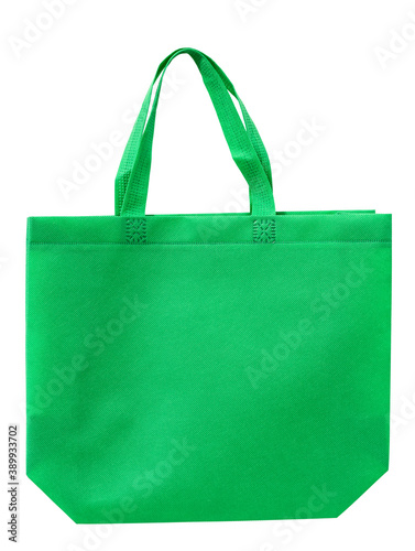 green cloth shopping bag isolated on white background