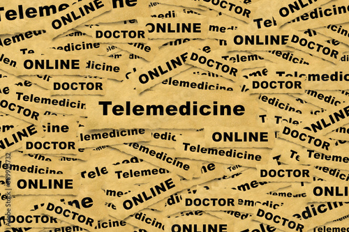 Abstract background from pieces of paper with the inscription telemedicine and related words