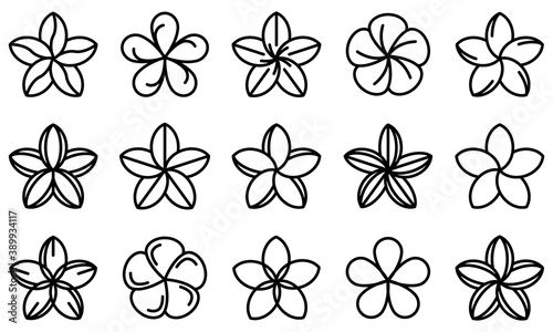 Plumeria icons set. Outline set of plumeria vector icons for web design isolated on white background