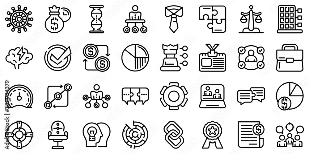 Business collaboration icons set. Outline set of business collaboration vector icons for web design isolated on white background Business collaboration icons set. Outline set of business collaboration vector icons for web design isolated on white background