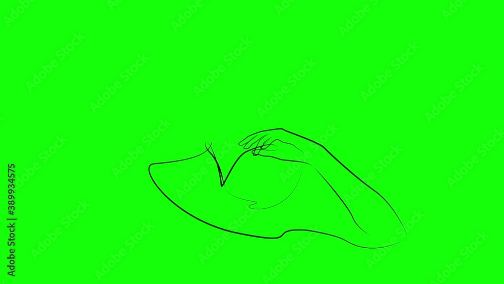 Woman with one line. Animation with black line on green background Woman with one line. Animation with black line on green background