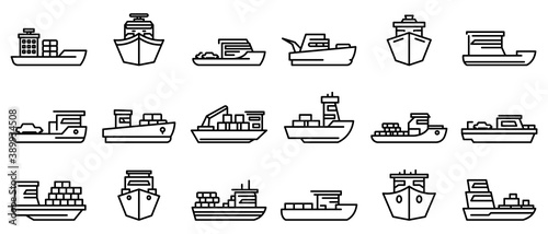 Ferry icons set. Outline set of ferry vector icons for web design isolated on white background