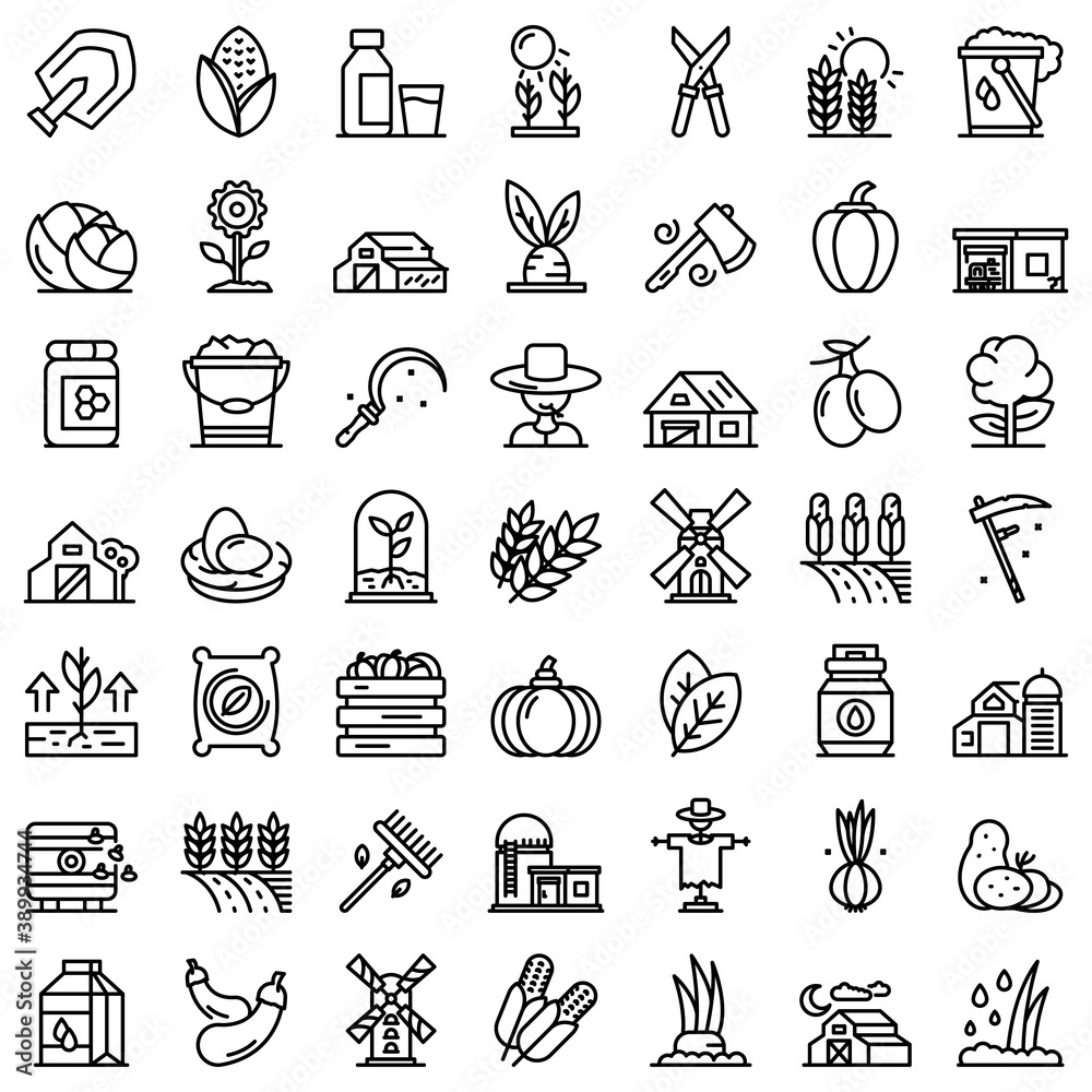 Eco farming icons set. Outline set of eco farming vector icons for web design isolated on white background
