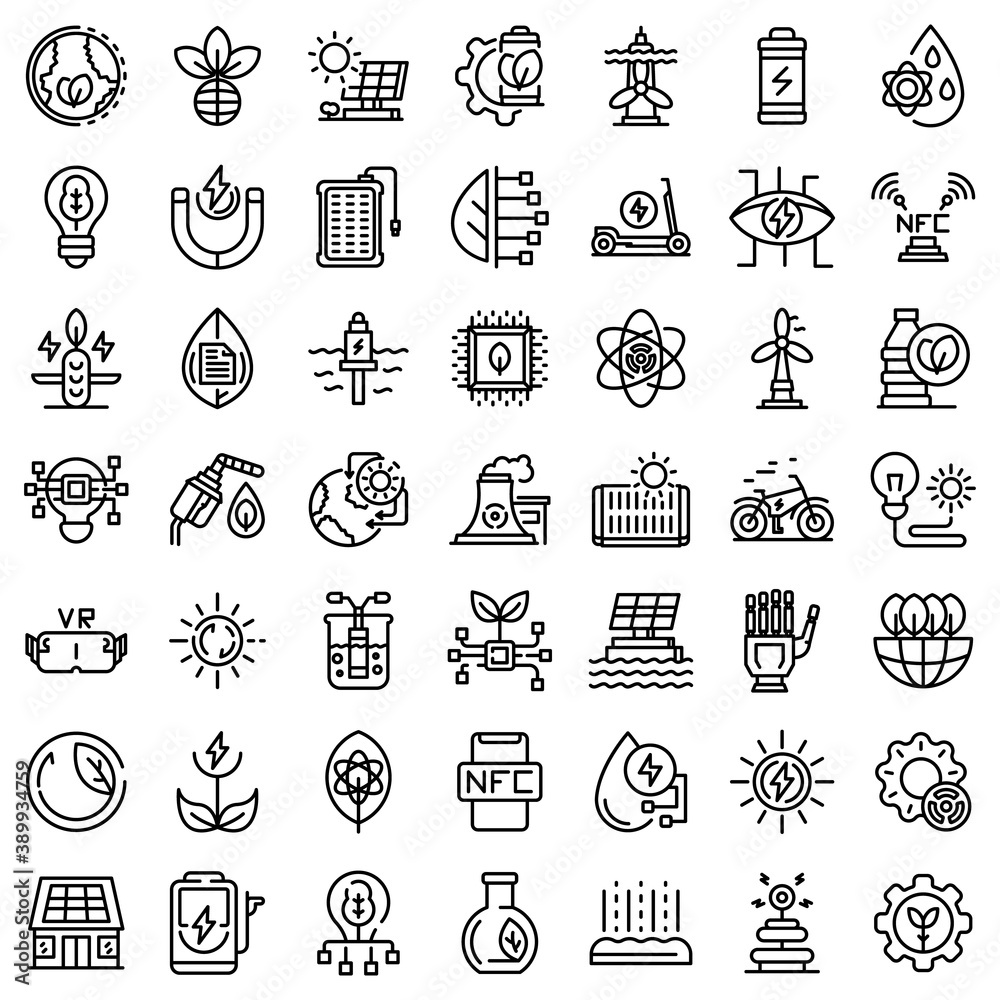 Eco innovation icons set. Outline set of eco innovation vector icons for web design isolated on white background