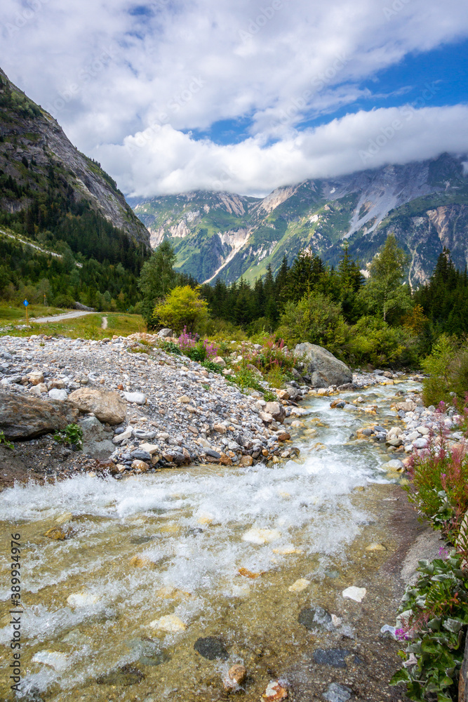 Mountain river in Vanoise national Park valley, French alps