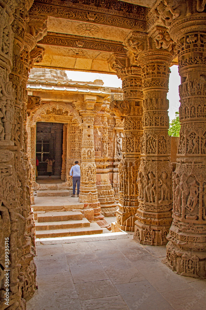 Carved Pillars of the Sun Temple dedicated to Solar Deity Surya (Sun