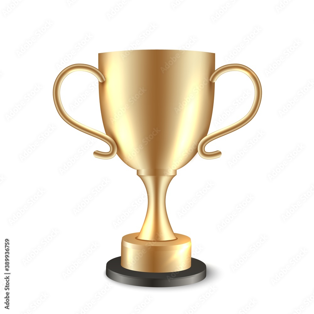 Winner trophy cup. Golden champion award. Gold vector realistic shiny soccer prize isolated Winner trophy cup. Golden champion award. Gold vector realistic shiny soccer prize isolated