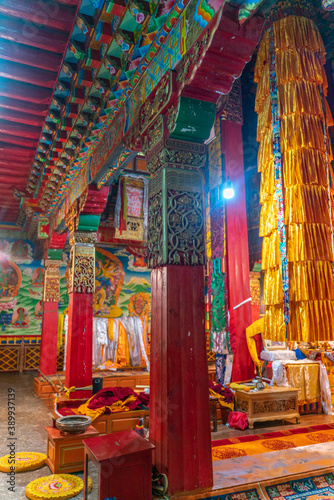 The view inside the ancient old buddhist temple on Tibet © Aleksey