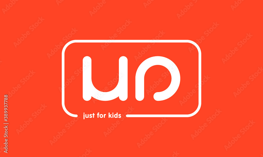 Premade framed kids logo initials monogram kids modern soft on red background