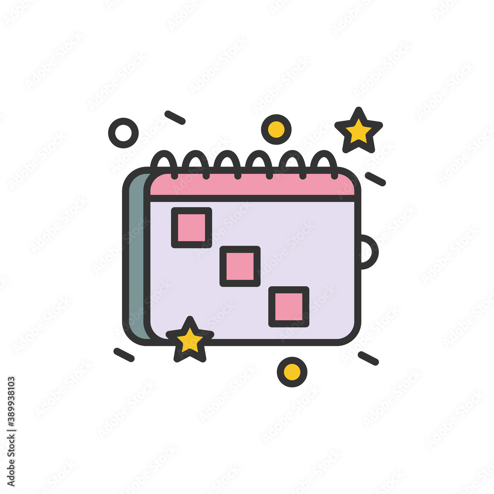 Event calendar icon color. Countdown. New Year celebration. Celebrating moments, details and festive decorations. Christmas and New Year holidays concept. Isolated vector illustration Event calendar icon color. Countdown. New Year celebration. Celebrating moments, details and festive decorations. Christmas and New Year holidays concept. Isolated vector illustration