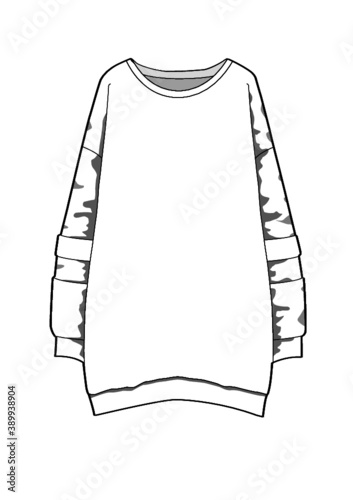 Vettoriale indumento disegnato su Adobe Illustrator che rappresenta un file flat con uno stile semplice che riprende una linea sportswear ma allo stesso tempo elegante.