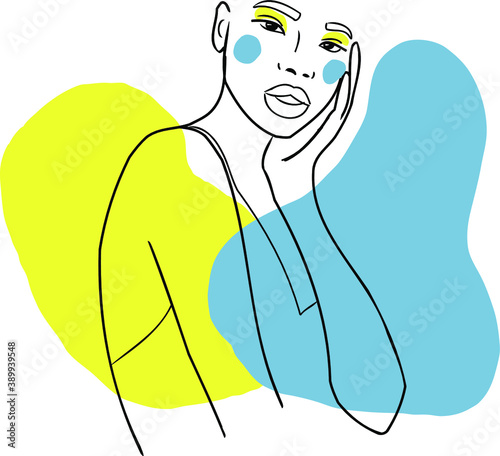 Afro American women fashion vector illustration. modern sketch beautiful dark-skinned girl. Contemporary art. black skin. Graphic line . makeup 
