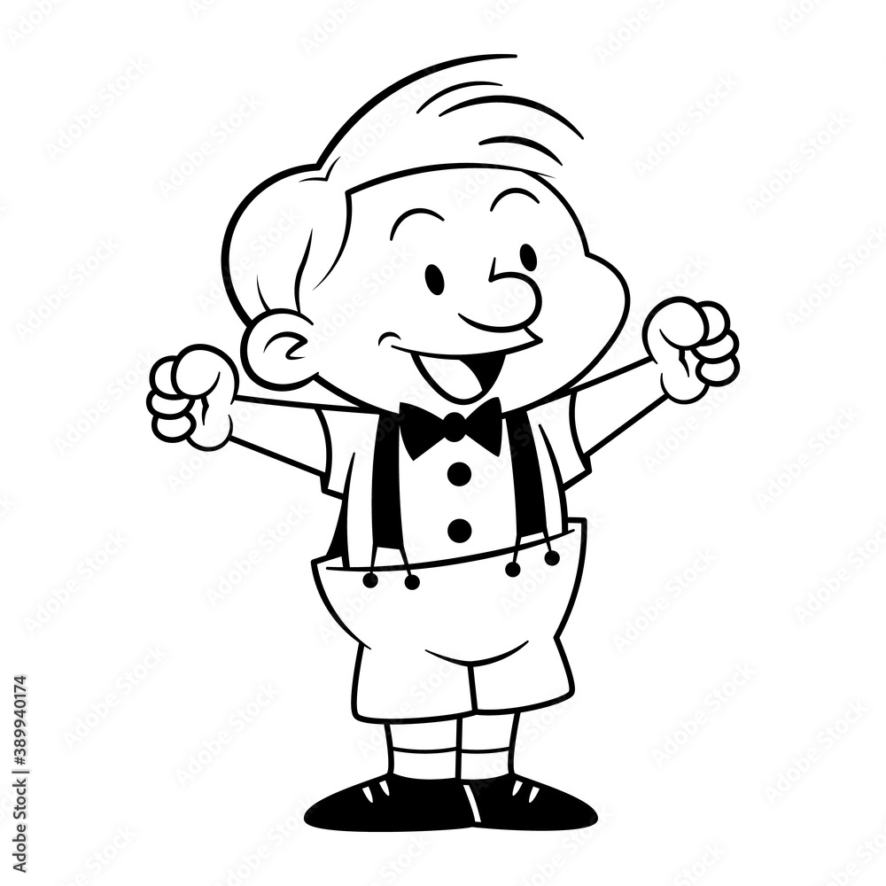 Boy cartoon characters wearing bow ties and suspenders look very happy and  smile, best for coloring book of children with vintage themes Stock Vector  | Adobe Stock