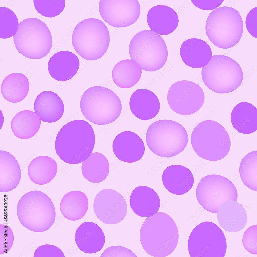 Seamless pattern with circles on white background, purple colors 