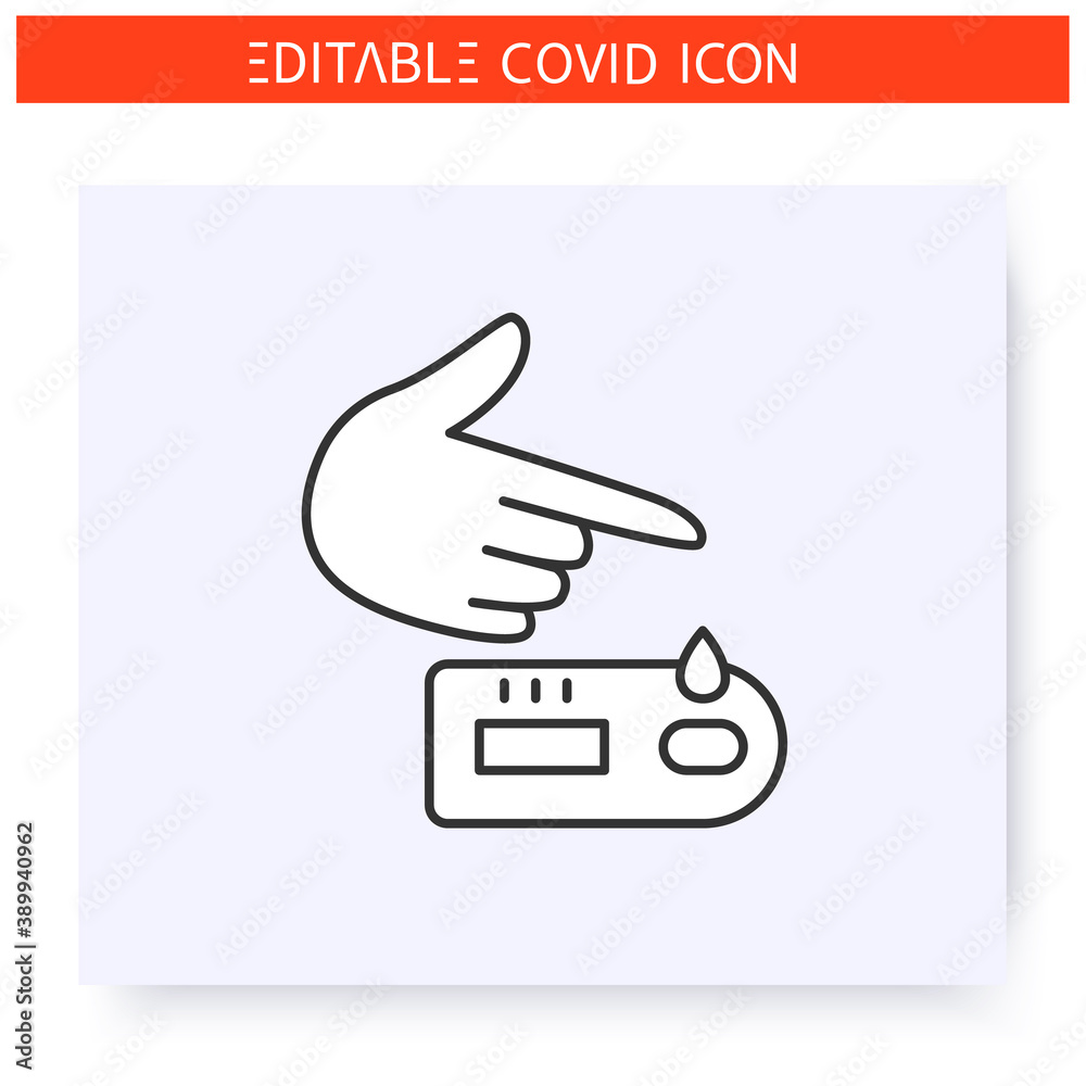 Covid19 rapid test line icon. Drop of blood on the covid finger stick
