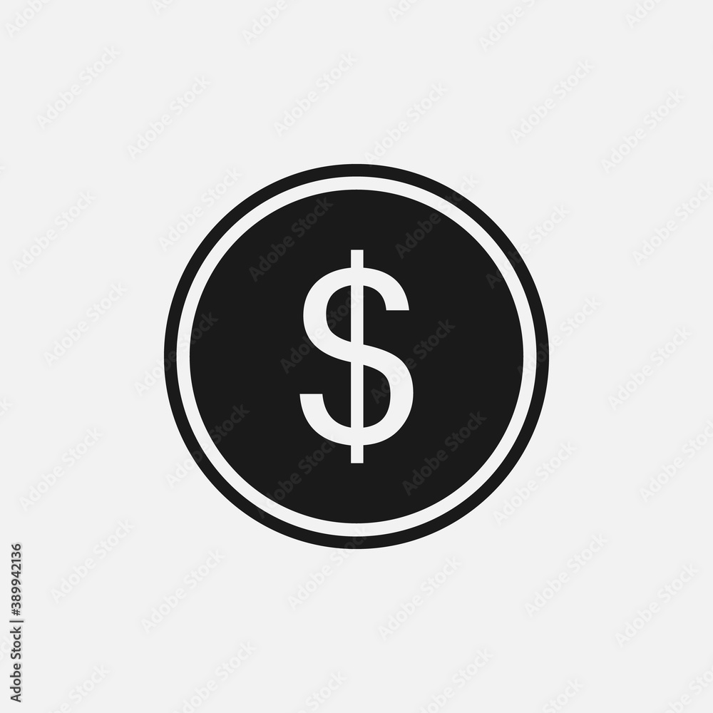 Dollar coin black and white vector icon. Dollar coin black and white vector icon.
