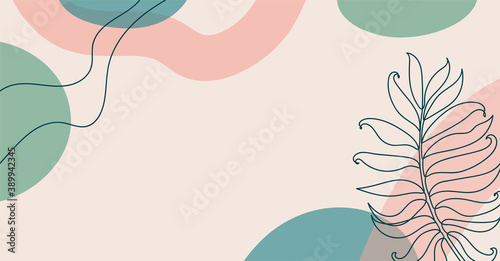 Banner with a tropical leaf in a linear style.