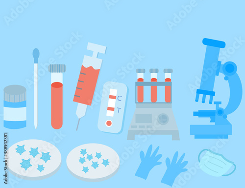 Rapid test.PCR amplification smear, tubes, face mask, gloves, syringe and petri dish.Express test for HIV/AIDS, COVID-19 or other diseases.