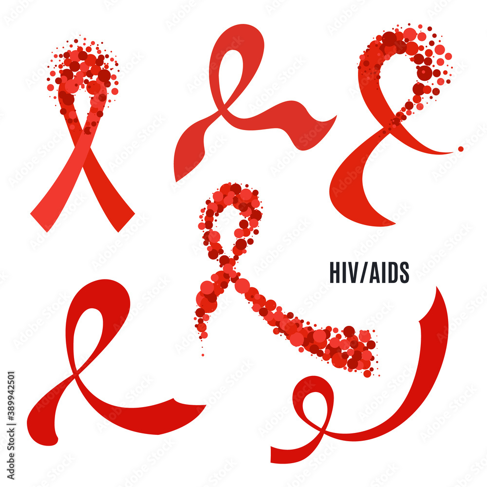 HIV AIDS awareness ribbon collection set. Red bows for support and ...