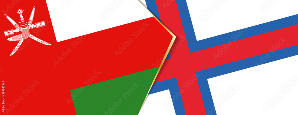 Oman and Faroe Islands flags, two vector flags.