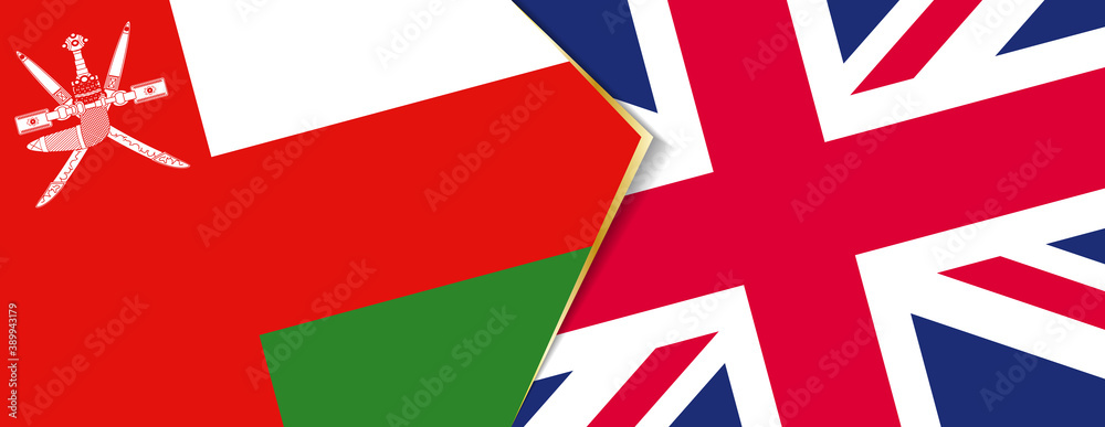 Oman and United Kingdom flags, two vector flags.