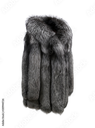 Ornate female fox fur coat isolated on white background