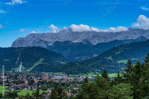 mountain view of the karwendel mountains with clouds in bavaria, germany