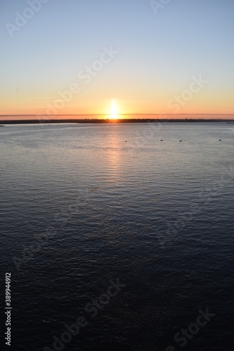 bright beautiful dawn on the river volga