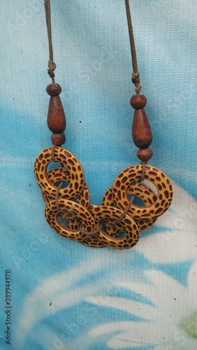 Hand crafted stone and wood necklace