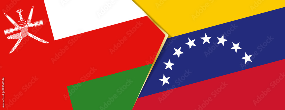 Oman and Venezuela flags, two vector flags. Oman and Venezuela flags, two vector flags.