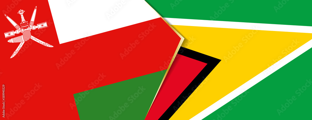 Oman and Guyana flags, two vector flags. Oman and Guyana flags, two vector flags.