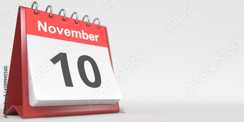 November 10 date written in German on the flip calendar page. 3d rendering