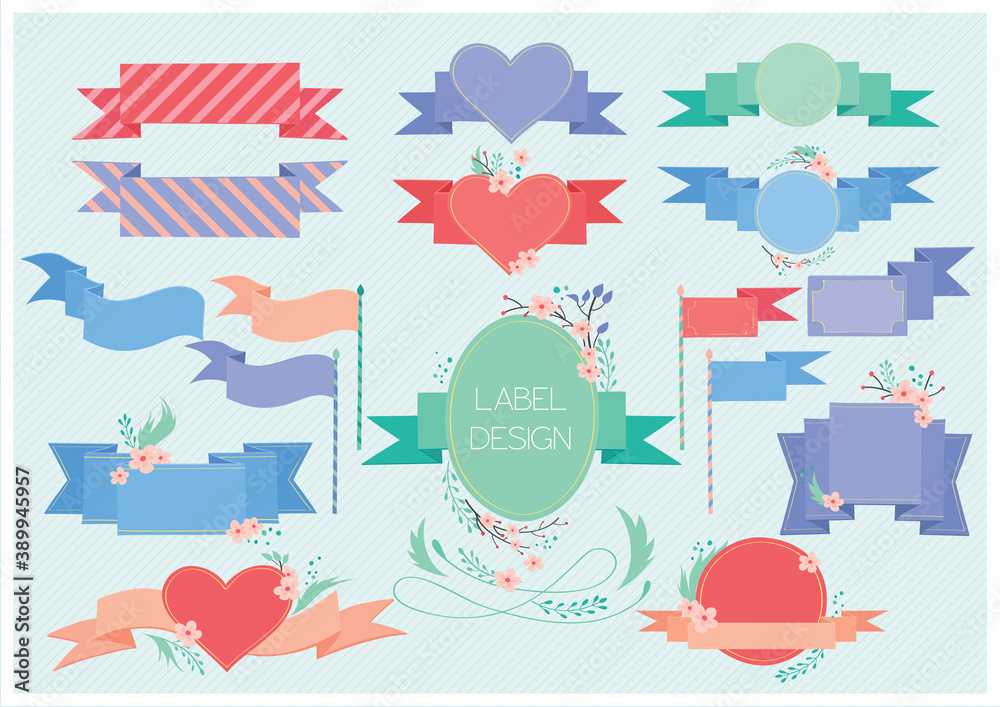 Set of ribbons and labels. Vector illustration.