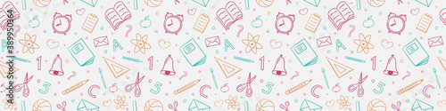 Back to School background. Seamless pattern with funny doodles. Vector
