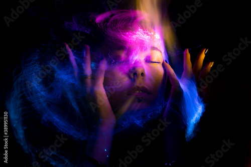 light painting portrait, new art direction, long exposure photo without processing, light drawing at long exposure